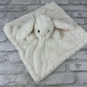 White Bunny Baby Blanket Pink Ears Plush Security Lovey 12"x13"